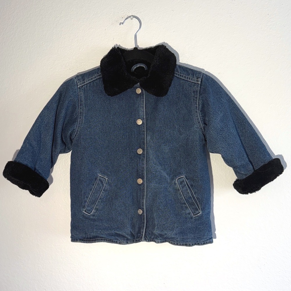 Vintage Cherokee Kids Denim Jacket Faux Fur Collar Jean Denim 3T Wash‎ Zip Up